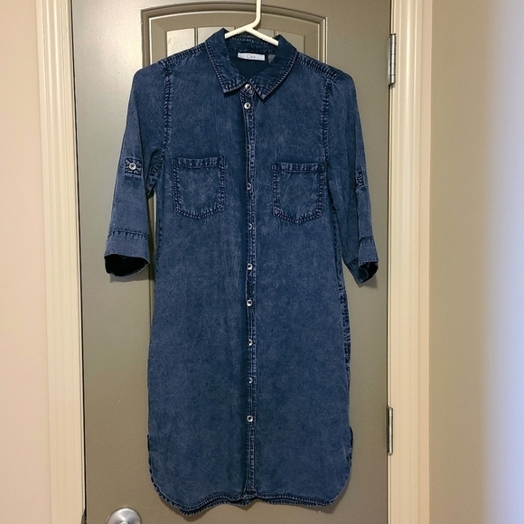 Dex Acid Wash Denim Chambray Mini Dress XSmall - Picture 2 of 12